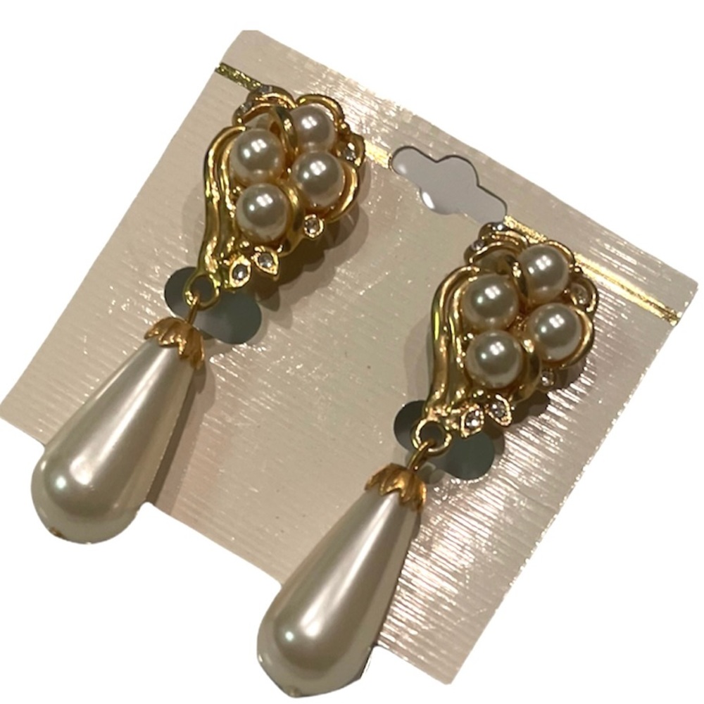 Vintage Pearl Drop Cluster Earrings Romantic Victorian Antique Renaissance - Picture 5 of 11